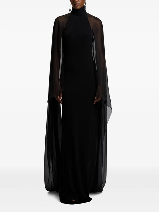 Ralph Lauren Collection High Neck Cape Maxi Dress — Black — Size S — Front View