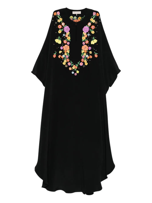 Pucci Floral Embroidered Maxi Dress — Black/ Red — Size L — Front View
