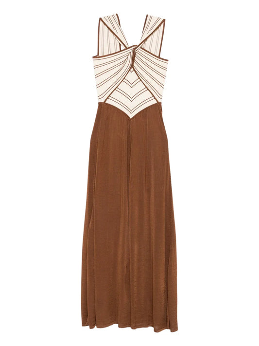 Zimmermann Cross Front Striped Dress — Brown — Size XS — Front View