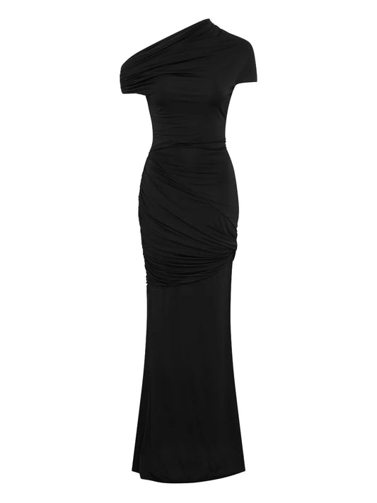Paris Georgia Pascal One Shoulder Maxi Dress — Black/ Red — Size XS — Front View