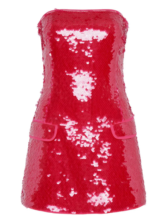 Paris Georgia Mermaid Sequin Strapless Mini Dress — Red — Size XS — Front View
