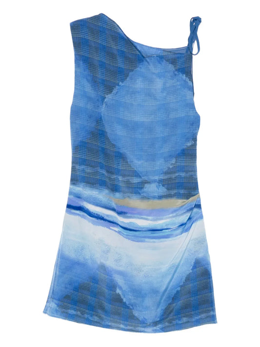 Sir Isla Waves Print Mini Dress — Blue — Size XS — Front View