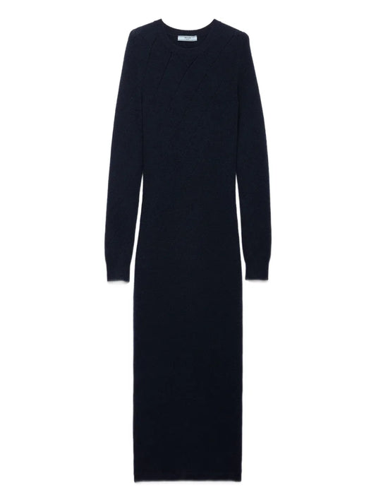 Prada Crew Neck Maxi Dress — Blue — Size XS — Front View