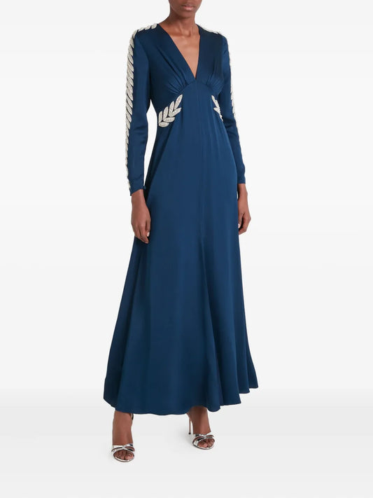 Temperley London Vine Long Sleeves Maxi Dress — Blue — Size XS — Front View