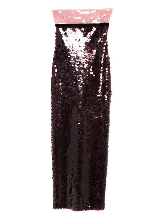 Retrofete Lirael Sequin Maxi Dress — Pink — Size XS — Front View