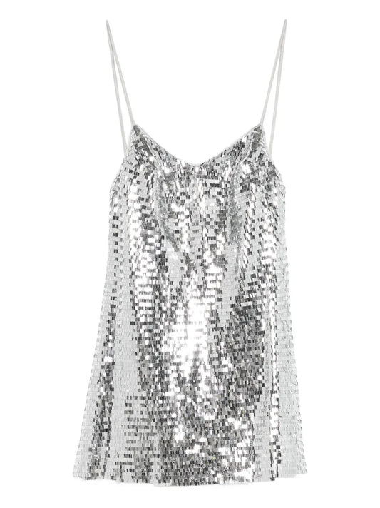 Retrofete Tula Sequin Mini Dress — Silver — Size XS — Front View