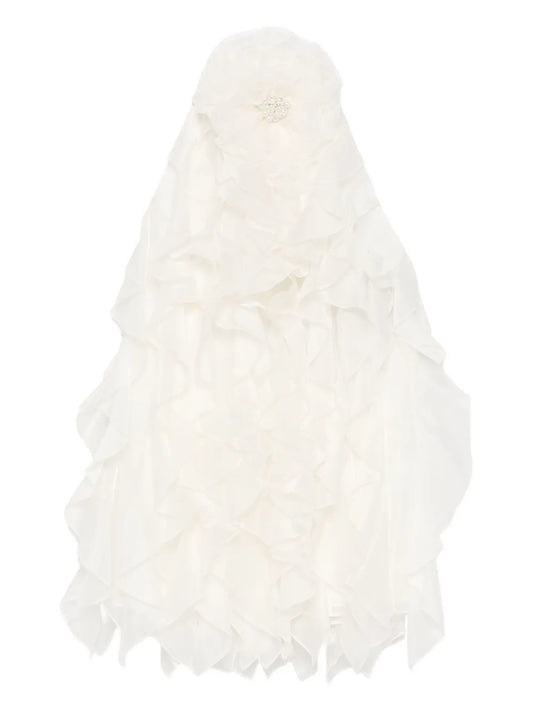 Retrofete Arina Ruffled Flower Mini Dress — Off White/ White — Size XS — Front View