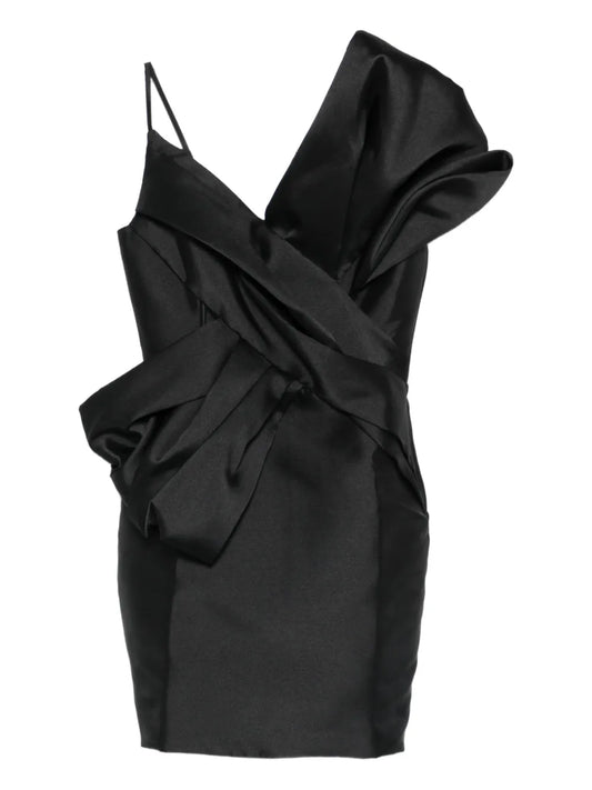 Marquesalmeida Bow V Neck Mini Dress — Black — Size XS — Front View