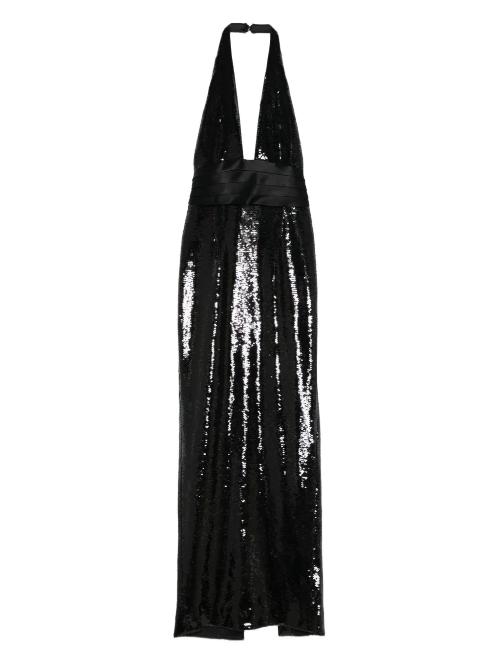 Retrofete Kelsie Sequin Halterneck Maxi Dress — Black — Size L — Front View
