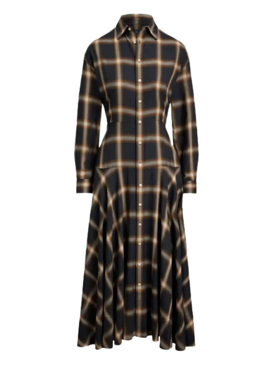 Polo Ralph Lauren Checked Shirt Dress — Blue/ Navy — Size S — Front View