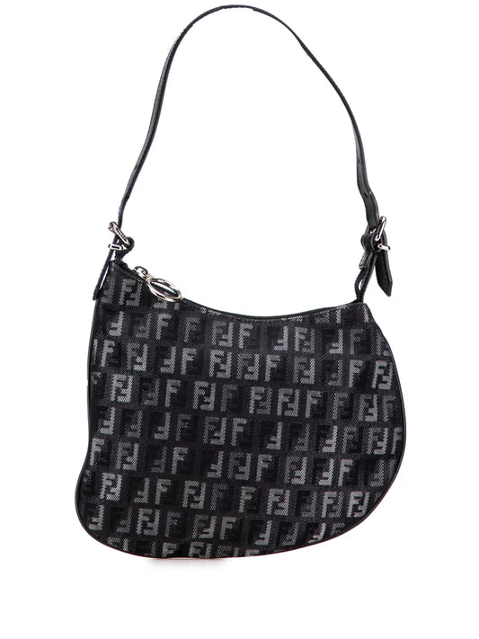 Fendi Pre Owned 2000 2010 Zucchino Denim Oyster Shoulder Bag — Same as shown — Size One Size — Front View