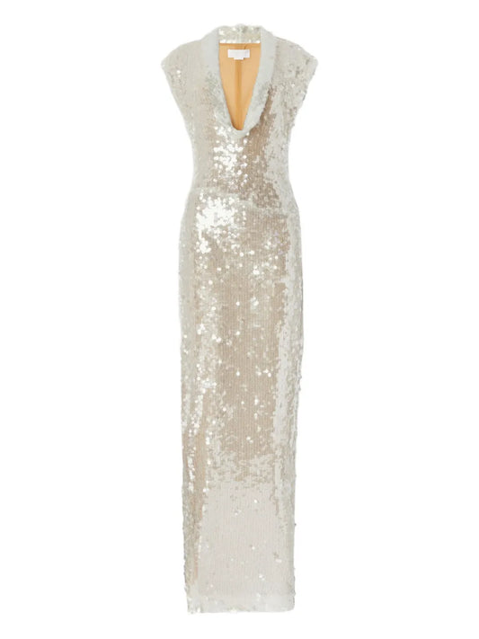 Genny Sequinned Gown — White — Size S — Front View