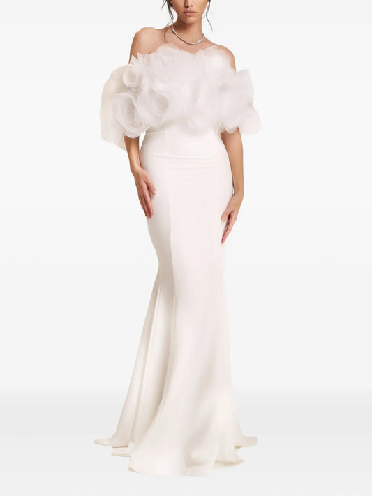 Ana Radu Off Shoulder Ruffled Dress — White — Size S — Front View