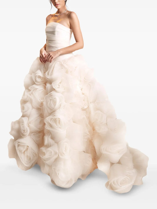 Ana Radu Rose Embellished Strapless Maxi Dress — Ivory — Size XS — Front View