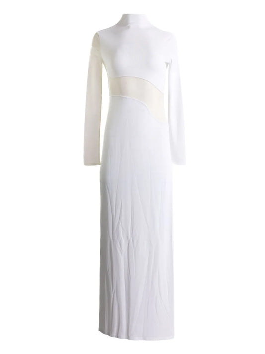 Alaia Long Sleeve Panelled Maxi Dress — White — Size XL — Front View
