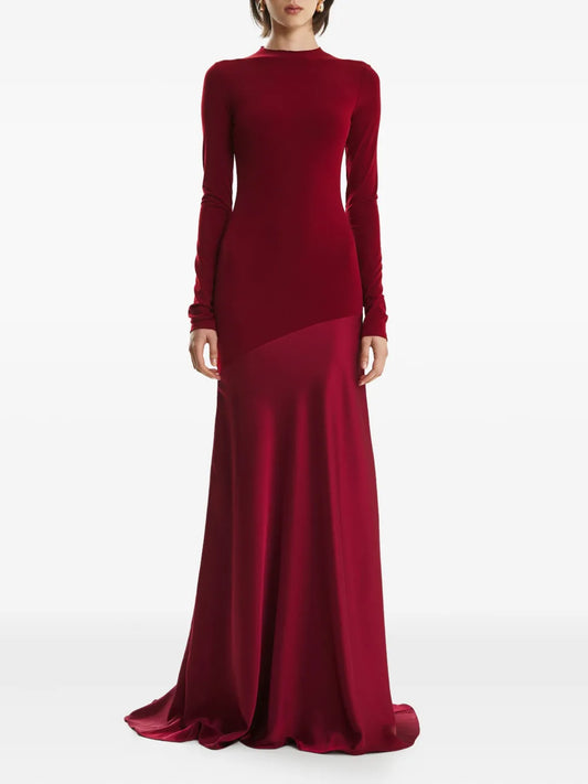 2310 Studio Long Sleeve Flared Maxi Dress — Red — Size S — Front View