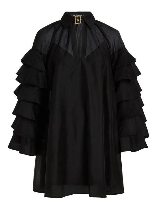 Karl Lagerfeld Ruffled Buckle Mini Dress — Black — Size S — Front View