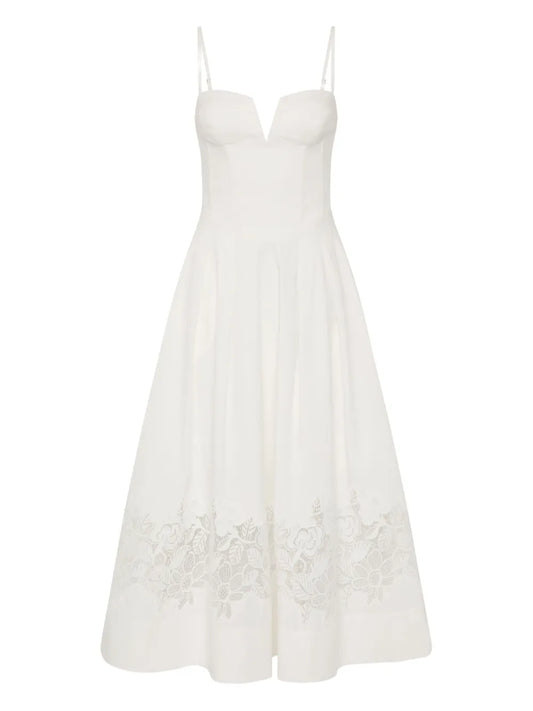 Rebecca Vallance Montreux Lace Midi Dress — White — Size XS — Front View