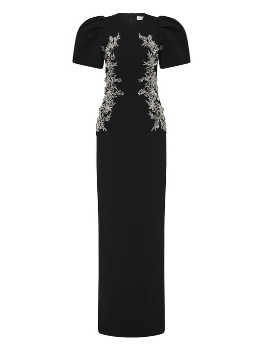 Rebecca Vallance Zephyr Puff Sleeve Maxi Dress — Black — Size XS — Front View