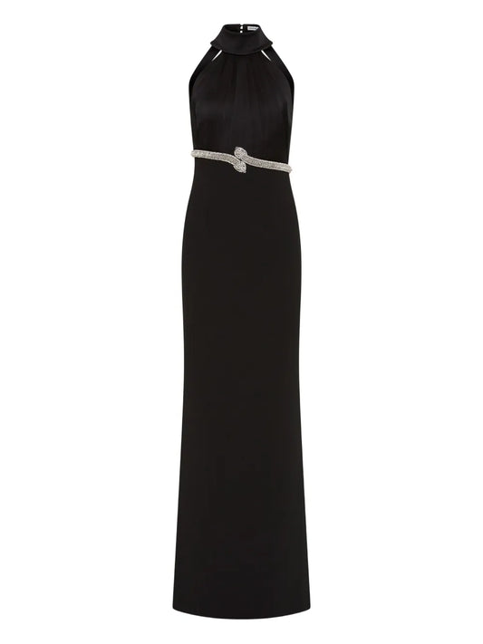 Rebecca Vallance Lilith Embellished Halterneck Dress — Black — Size XS — Front View