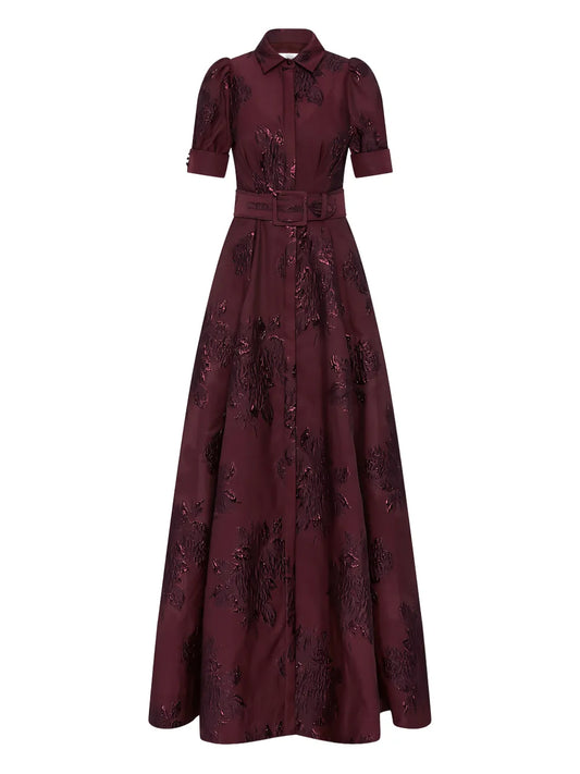 Rebecca Vallance Arlette Belted Floral Short Sleeve Maxi Dress — Red — Size S — Front View