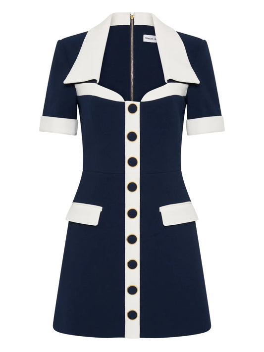 Rebecca Vallance Ula Button Fastening Mini Dress — Blue/ Navy — Size XS — Front View