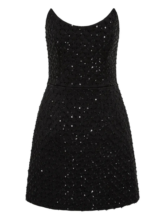 Rebecca Vallance Neve Sequin Embellished Mini Dress — Black — Size S — Front View