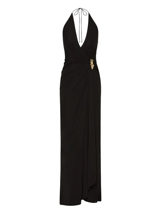 Rebecca Vallance Zaley Halter Embellished Maxi Dress — Black — Size XS — Front View
