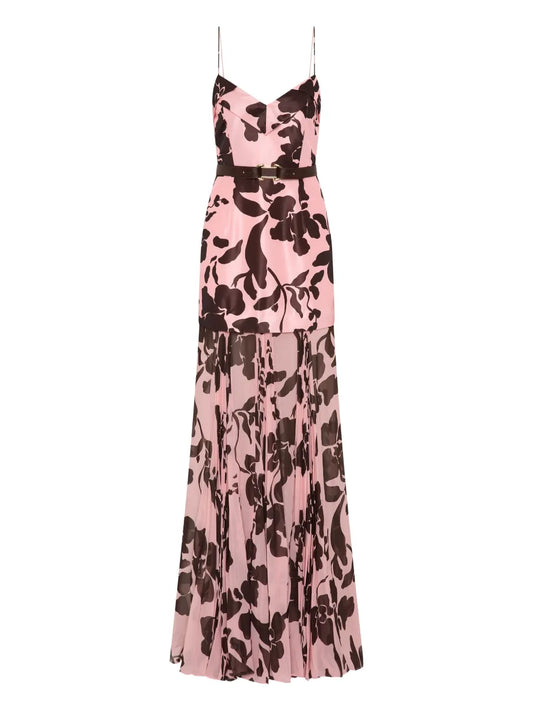 Rebecca Vallance Connie Pleated Floral Maxi Dress — Pink — Size S — Front View