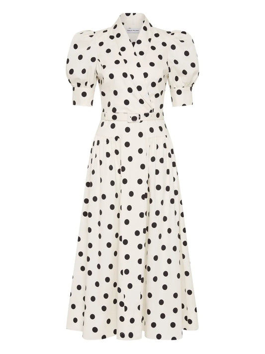 Rebecca Vallance Maisie Puffed Sleeve Belted Midi Dress — White — Size XS — Front View