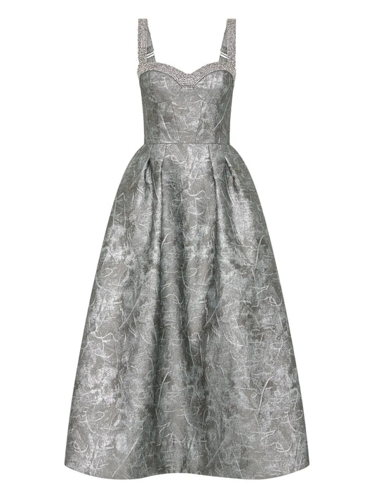 Rebecca Vallance Embellished Sterling Midi Dress — Silver — Size XS — Front View