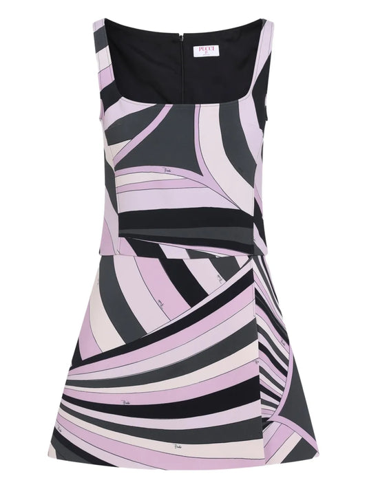 Pucci Abstract Print Sleeveless Dress — Black/ Pink — Size S — Front View