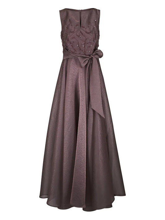 Talbot Runhof Embellished Tie Maxi Dress — Brown — Size XS — Front View