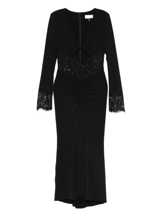 Nissa Lace Trim Sequin Embellished Dress — Black — Size XS — Front View