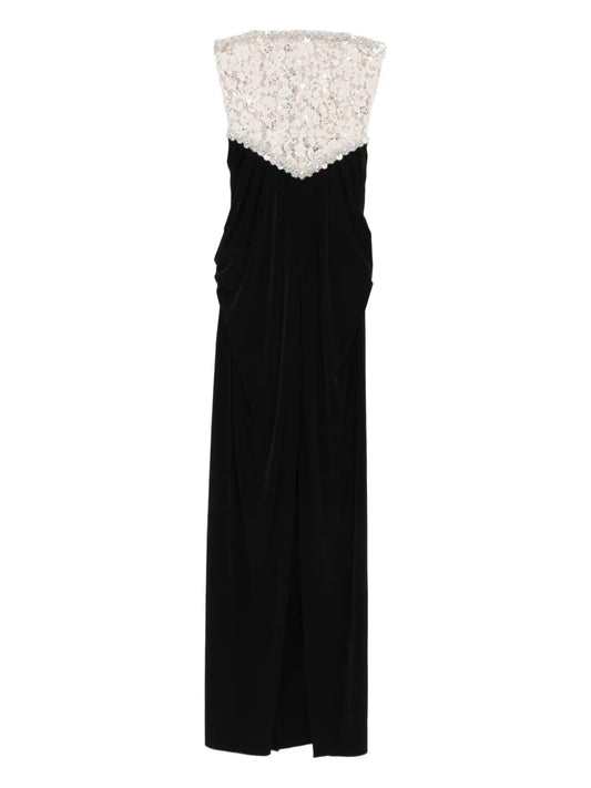 Nissa Lace Panelled Dress — Black/ Red — Size XS — Front View