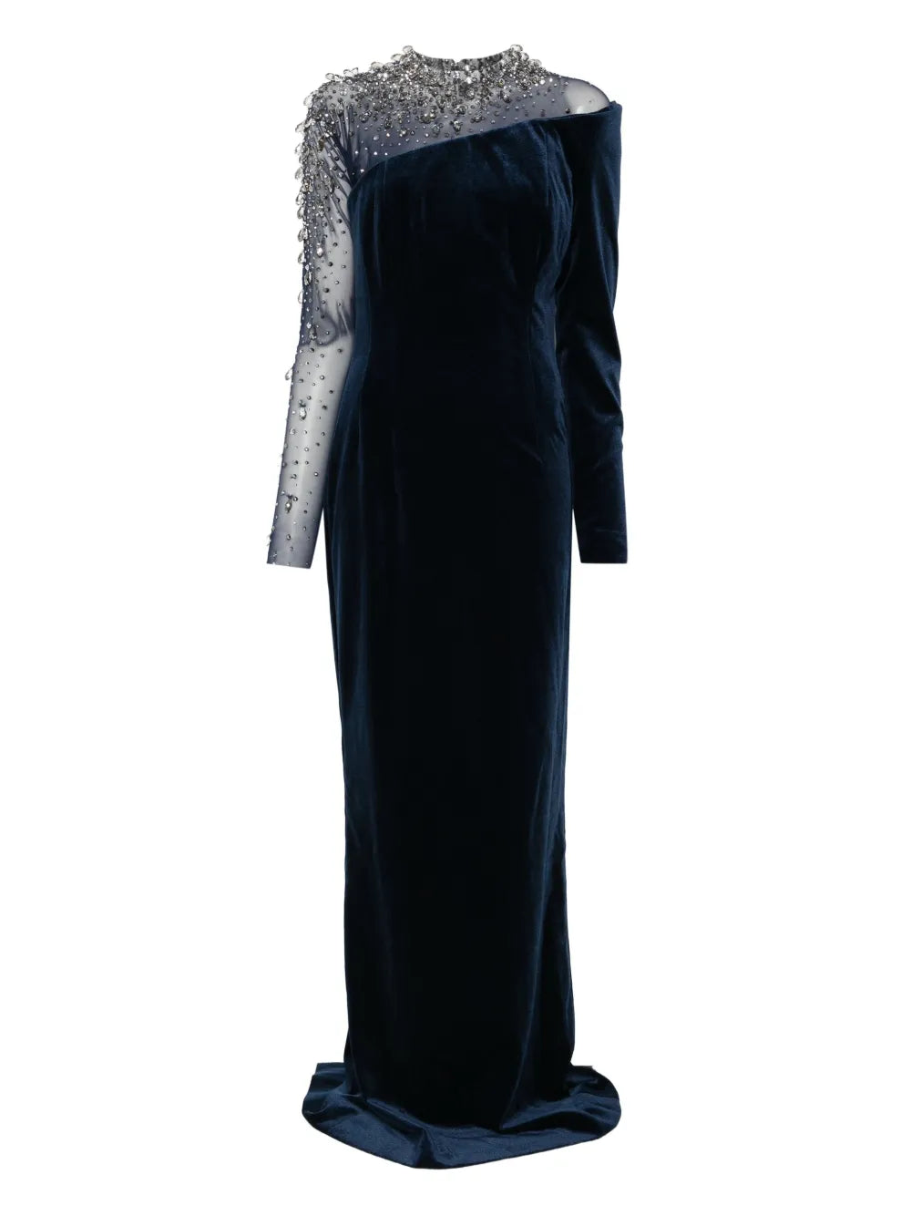 Jean Louis Sabaji Crystal Embellished Asymmetric Gown — Blue — Size XS — Front View
