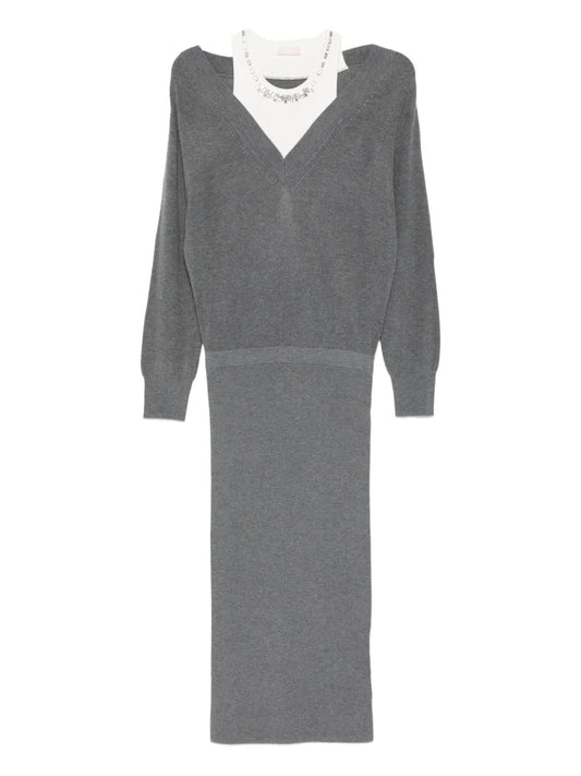 Liu Jo V Neck Knitted Dress — Grey — Size XS — Front View