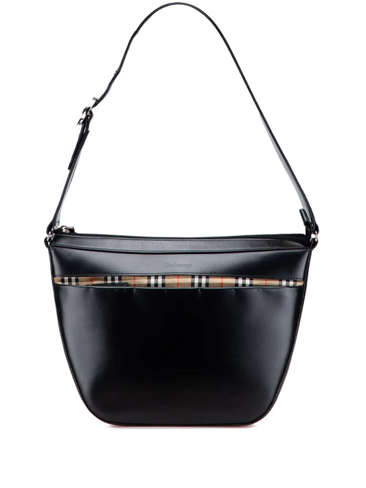 Burberry Pre Owned 20Th Century House Check Trimmed Leather Shoulder Bag — Same as shown — Size One Size — Front View