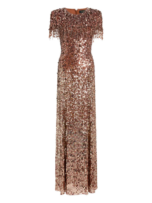 Jenny Packham Eugenie Sequin Fringed Maxi Dress — Same as shown — Size XS — Front View