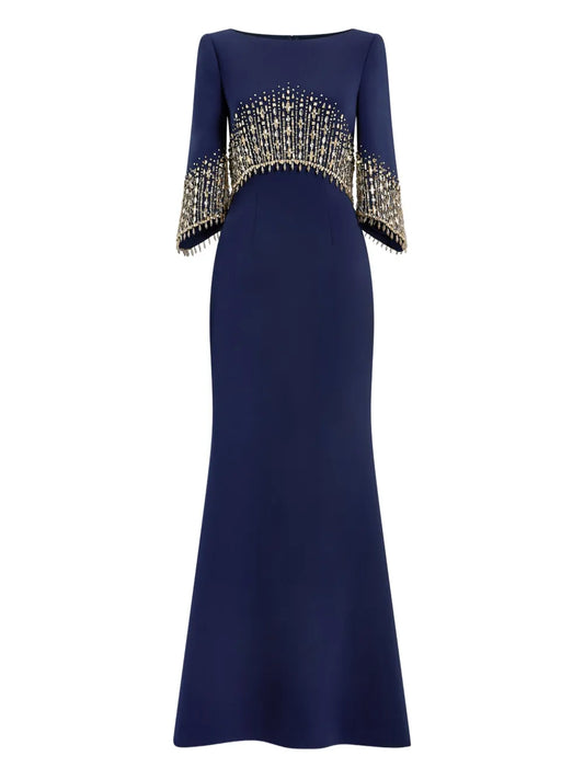 Jenny Packham Electricia Embellished Maxi Dress — Blue — Size S — Front View