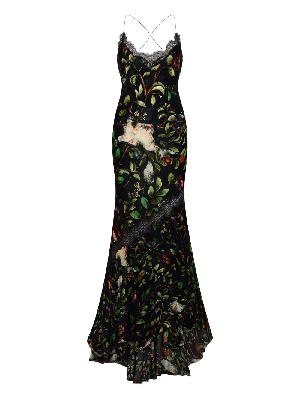 Roberto Cavalli Floral Print Gown — Black — Size XS — Front View