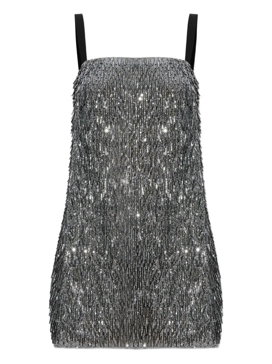 Dolce Gabbana Beaded Strap Dress — Silver — Size XS — Front View