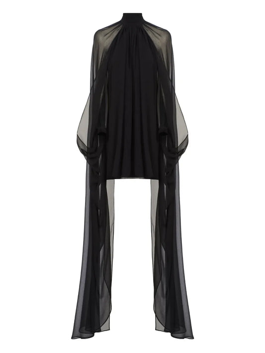 Taller Marmo Eterea High Neck Mini Dress — Black/ Red — Size S — Front View