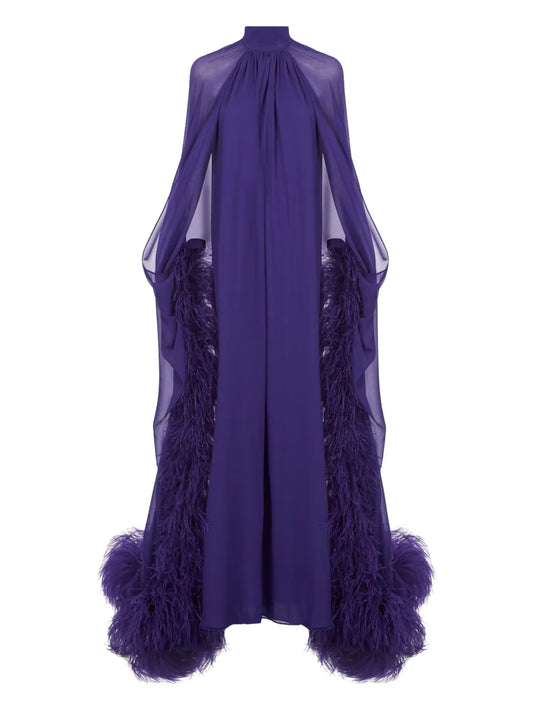 Taller Marmo Feathered Eterea Maxi Gown — Red — Size XS — Front View