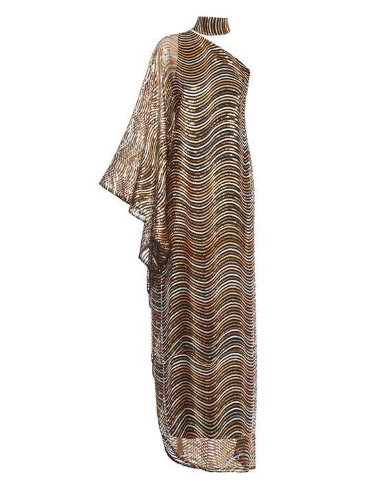 Taller Marmo Glaum One Shoulder Midi Dress — Gold — Size XS — Front View