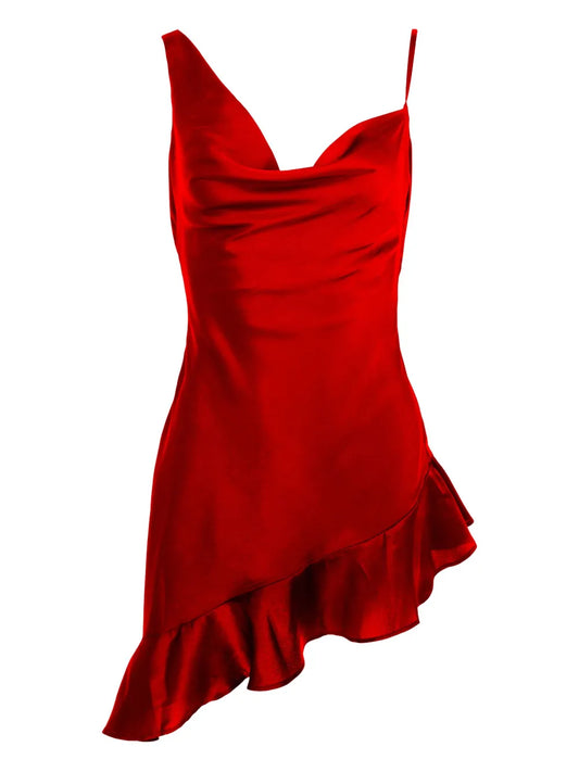 Azeeza Daphne Ruffled Mini Dress — Red — Size XS — Front View
