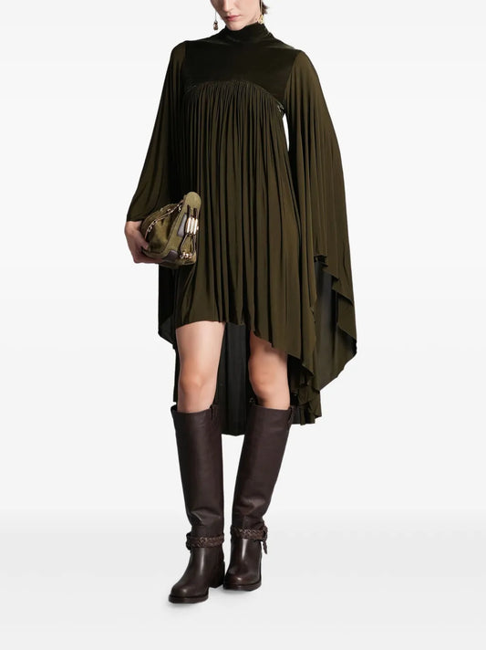 Zimmermann Memento High Neck Pleated Dress — Green — Size XS — Front View
