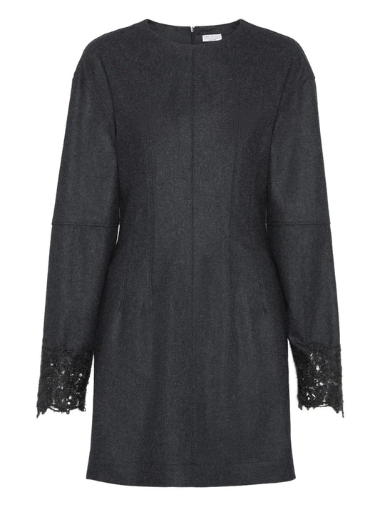 Brunello Cucinelli Wool Mini Dress — Grey — Size XS — Front View