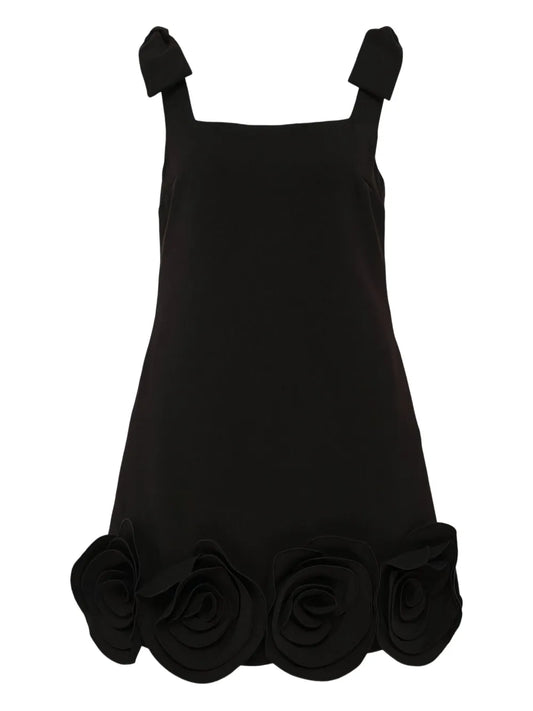 Self Portrait Floral Applique Mini Dress — Black — Size XS — Front View