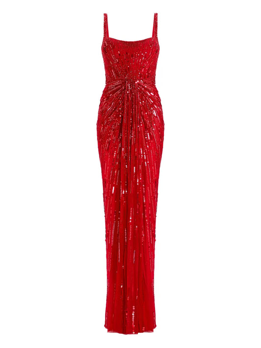 Jenny Packham Sequin Embellished Chrissy Dress — Red — Size XS — Front View